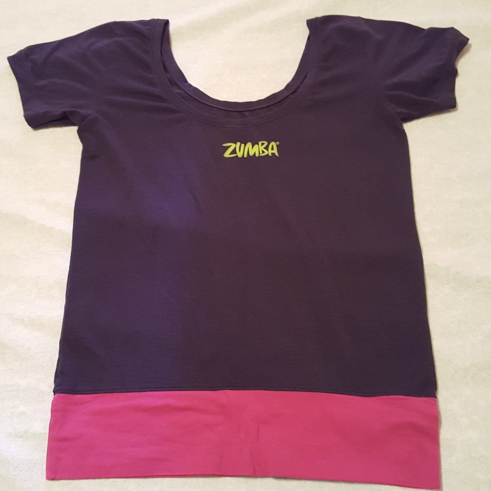 2/$20 Zumba Scoop Neck Navy Pink Top Medium